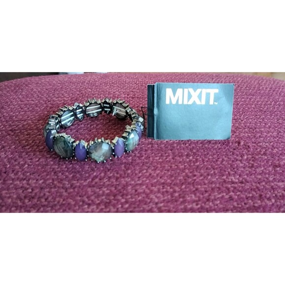 Mixit Stretch Bracelet Purple Silver Beads Jewelry OS Birthstone Fashion Costume - Picture 10 of 15